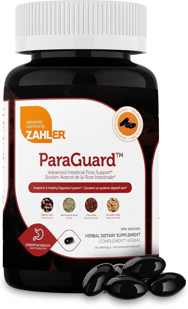 Zahler - ParaGuard Cleanse Softgels - Gut Health Detox Supplement - Formula has Wormwood, σκόρδο Βολβοί, κολοκύθα Σπόροι, γαρίφαλο & Περισσότερα - Natural Cleanse Detox for Humans - Certified Kosher (90)