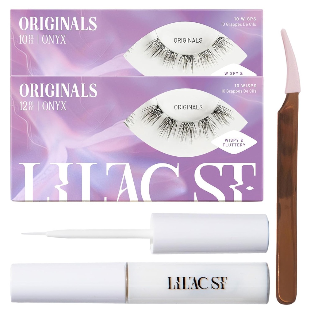 Lilac St - Originals Start Kit - Natural Faux Eyelash Clusters (10mm & 12mm), Clear Lash Glue, & Lash Applicator - Hafif & Yaşama benzer - Son 10 Gün - Cruelty Free, Vegan - 20 Lashes