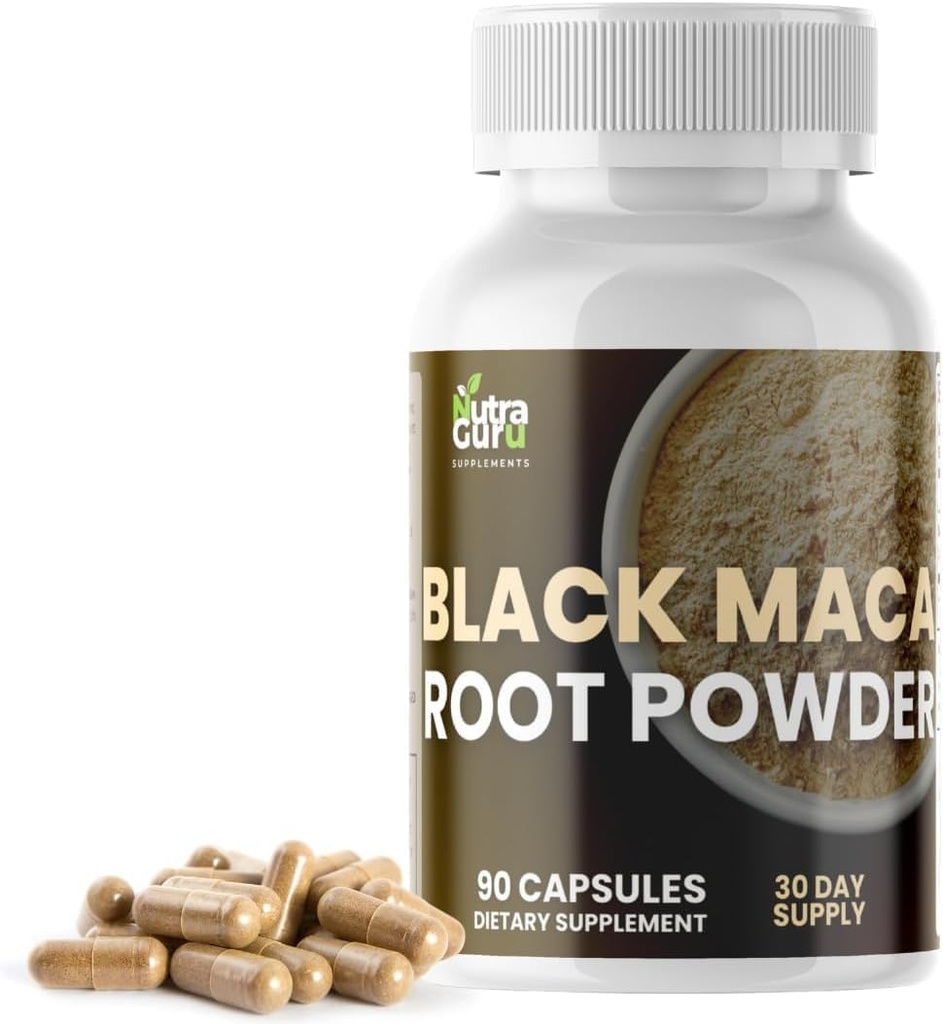 Black Maca Root Supplement - 90 Vegan Maca Root Capsules for Energy Support, Mood Balance, mental Focus, MemoryBoost