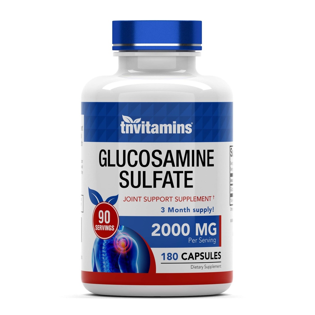Tnvitamins Glucosamine Sulfate Capsules 2000 MG (180 Kont) | Ortak Destek* Amerika'da Tamam | Flexability & Mobility