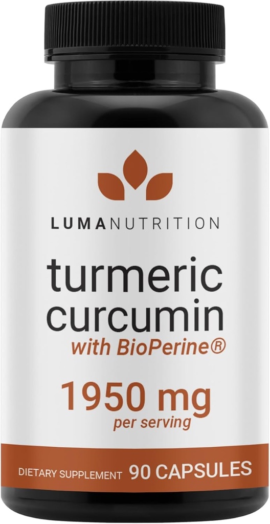Luma Beslenme Turmeric Curcumin with Black Pepper - 95 Curcuminoids - 1950mg Per Servis - Premium Turmeric Supplement - Amerika'da Gerçekleştirilmiş - 90 Capsules