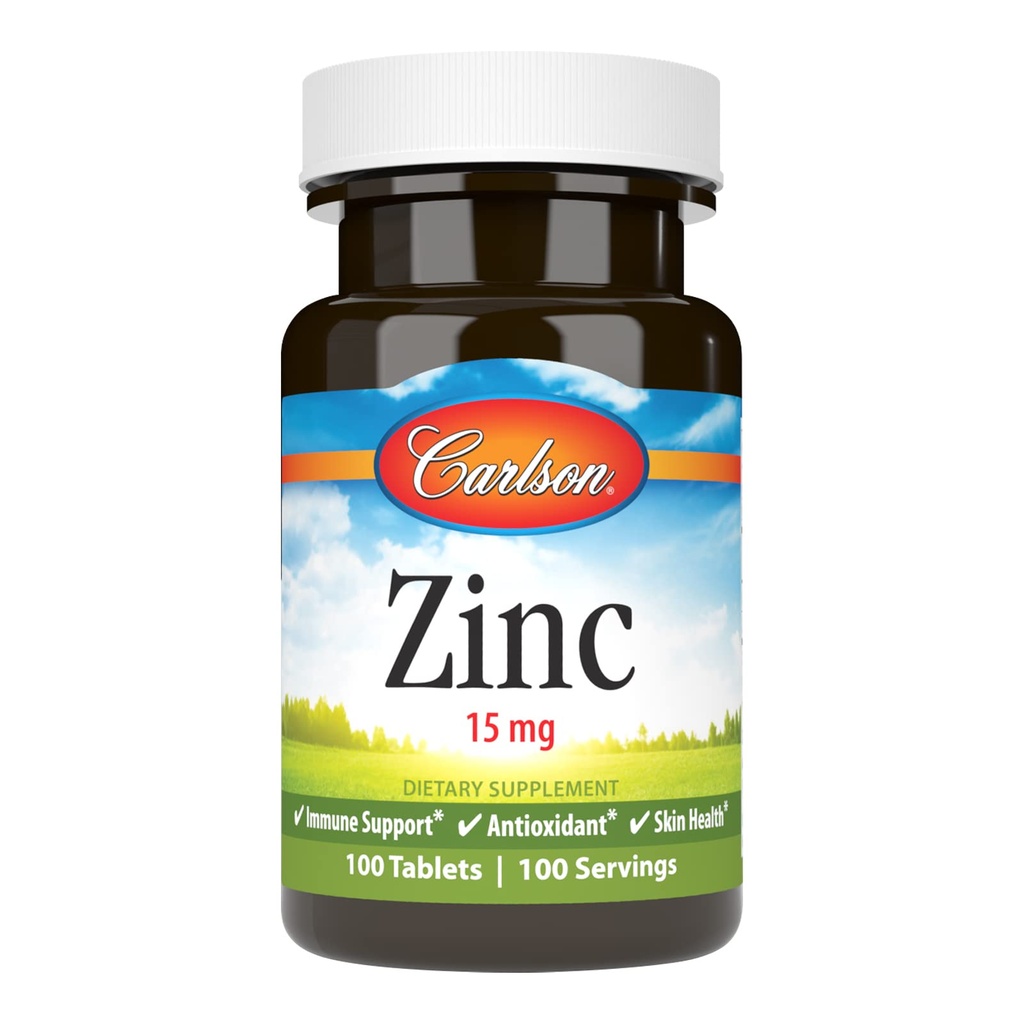 Carlson - çinko, 15 mg, çinko Tamam, çinko Gluconate, Immune Support & Skin Health, çinko Tabletleri, Antioksi, çinko Capsules, 100 Tabletler,