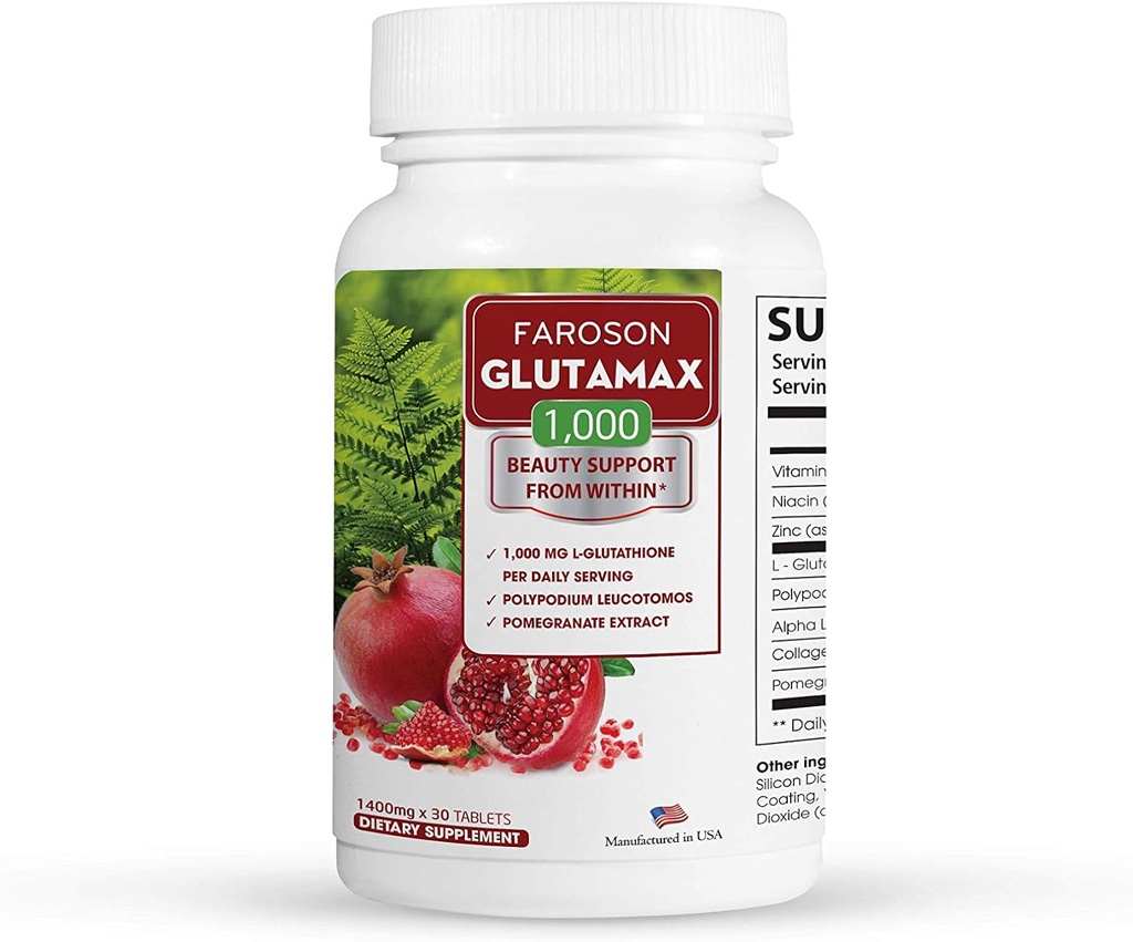 Glutamax|Standtathione 1000 mg, Fern &Pomegranate Ekstraksiyon| antioksidan Destek, Skin Elasticity, Skin Aging for Women / 30 Tablet ABD'de Yapılan