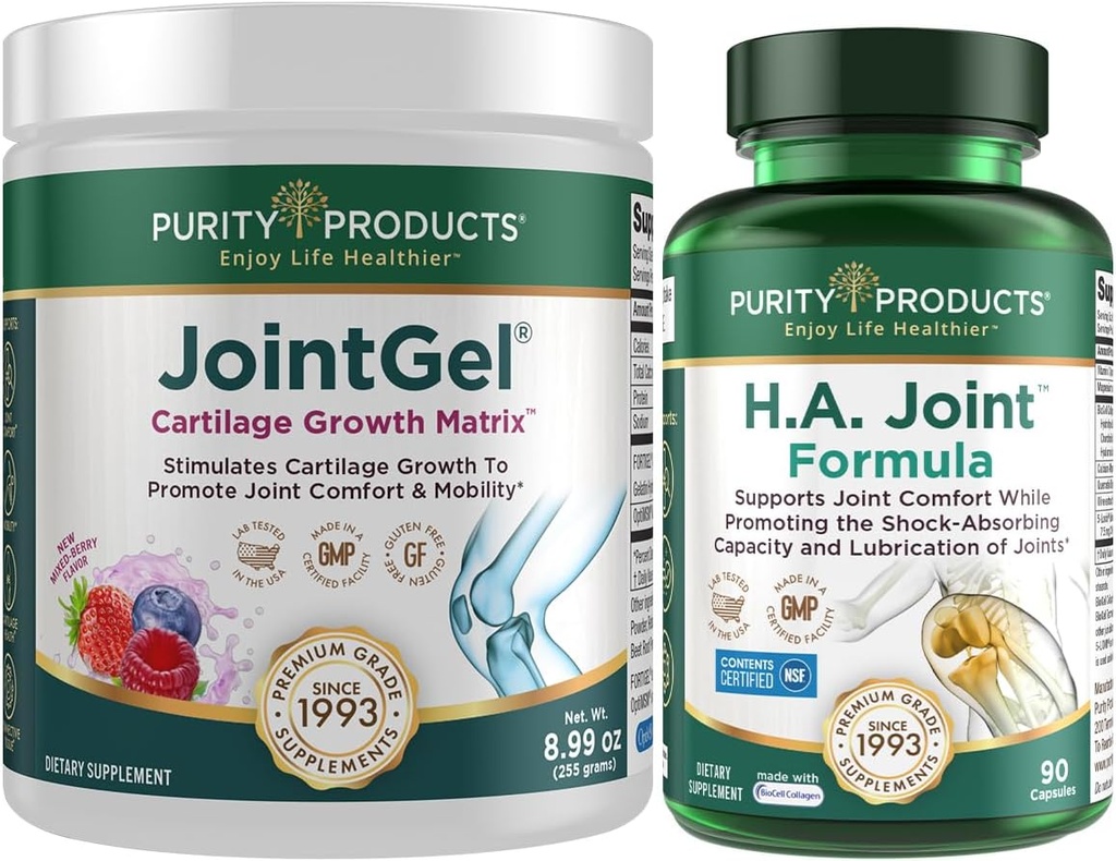Purity Products JointGel (Berry Flavor) + HA Joint Formula Bundle Bioactive Collagen Peptides + MSM - Supports Joint Function + Flexibility While Fortifying Joint Cartilage - Hyaluronic Acid +More