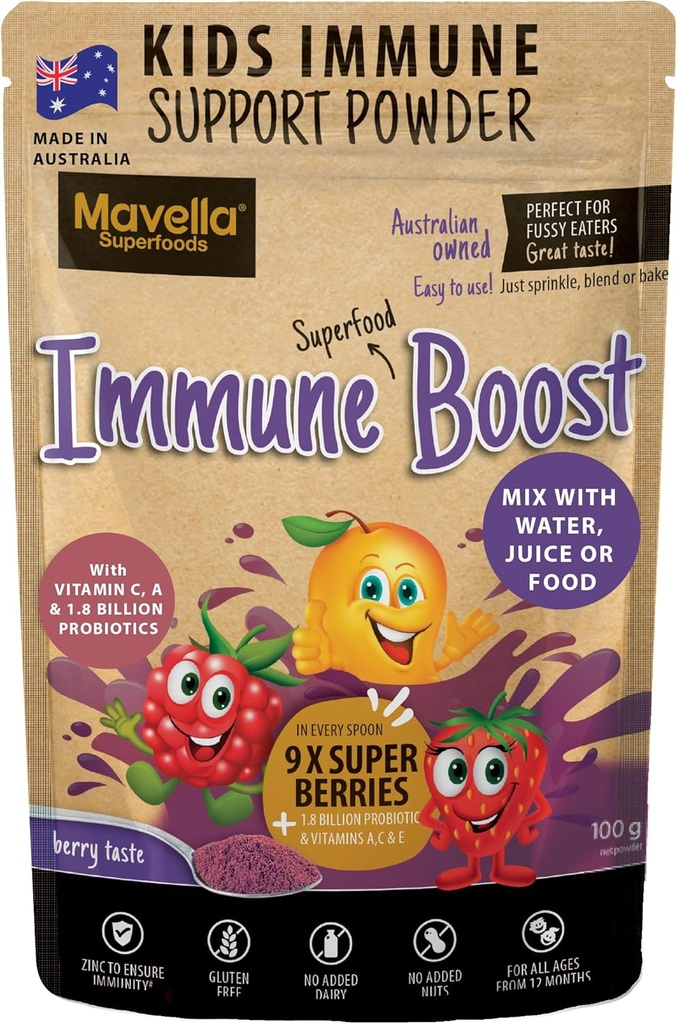 Çocuklar Immune Support Toz - Immune Boost with Vitamin C A + E, Magnezyum & Probiyotiks for 9 Superberries - Berry Taste Immunity Gummies Alternative 3.52oz (100g)