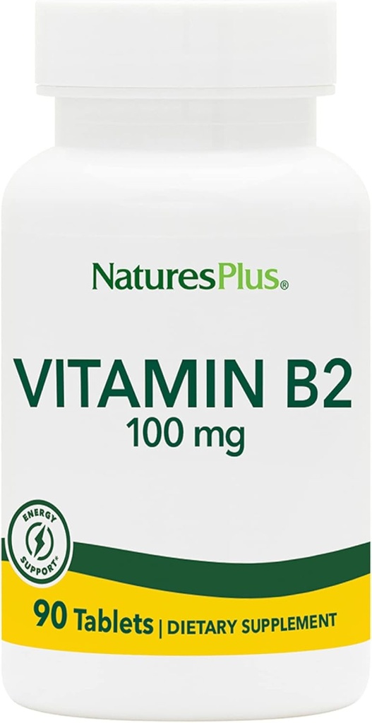Natures Plus Vitamin B2 (Riboflavin) - 100 mg, 90 Vejetaryen Tabletler - Doğal Enerji & Metabolism ATM, Genel Sağlık - Gluten-Free - 90 Servisler