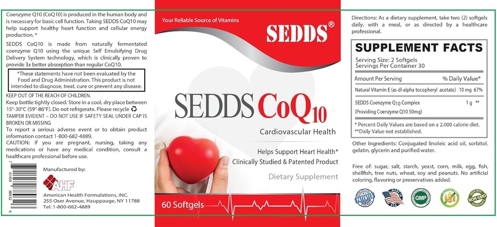 SEDDS® CoQ10 Ubiquinol Cardiovascular Health Supplement, Daily Vitamin for Heart Health and Energy (60 Kont), Yüksek Kan Baskısı ve Cholesterol için Yüksek Kan Basıncı ve Kolesterol