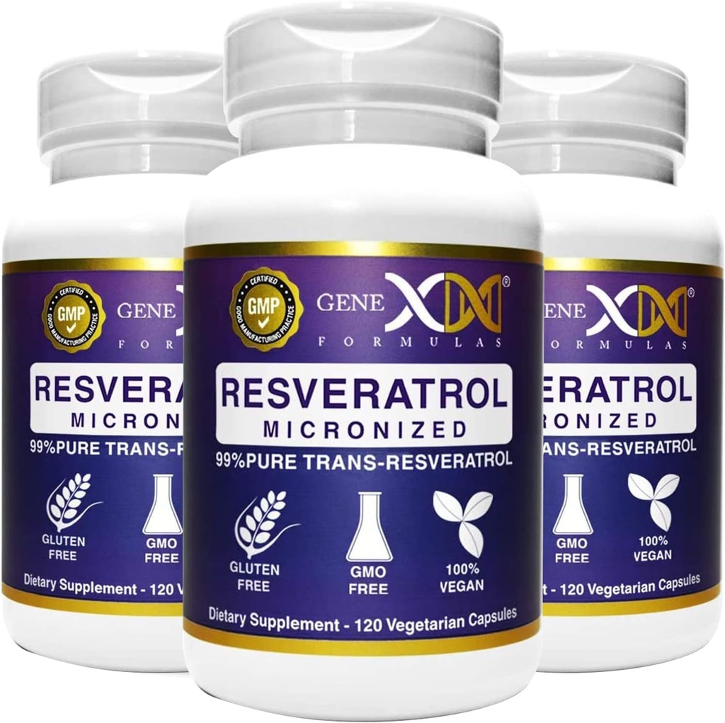 Genx Formulas% 99 Micronized Trans-Resveratrol ile BioPerine ile Aborpsiyon 1000 mg | Pure Organic Farm Grade Trans-Resveratrol Capsules for Health Aging, 120 Capsules (3)