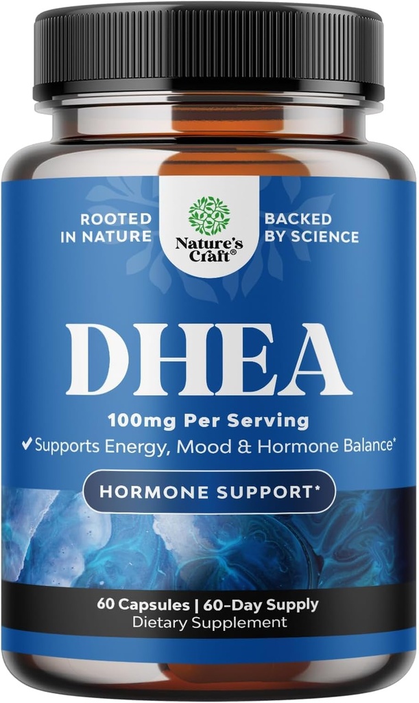 DHEA Supplement for Women & Men - Pure DHEA 100 mg for Hormon Dengesi, Mood Stability, Brain Function, Immune System, Energy & Fertness - Dehidrepiandrosterone Capsules Yetişkinler için - 60 Ctt
