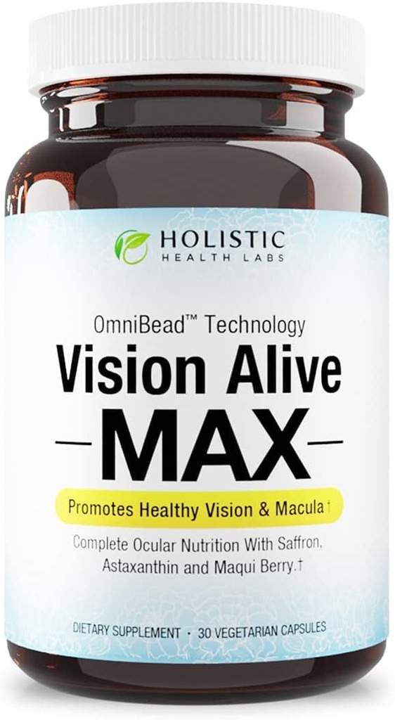 Holistic Health Labs Vision Alive Max with 8 Natural Materialss Lutemax® 2020, Bilberries, Blueberries, c3g from Black Currant, Maqui Berry, Saffron, and Astaxanthin (30 Kont)