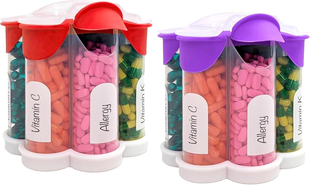 Extra Large Pill Organizer Καθημερινά, Weekly, Μηνιαία μπουκάλι συμπλήρωμα, χαριτωμένο Blossom Pill Dispenser με 7 XL διαμερίσματα (2 πακέτο Combo) (Purple και κόκκινο)
