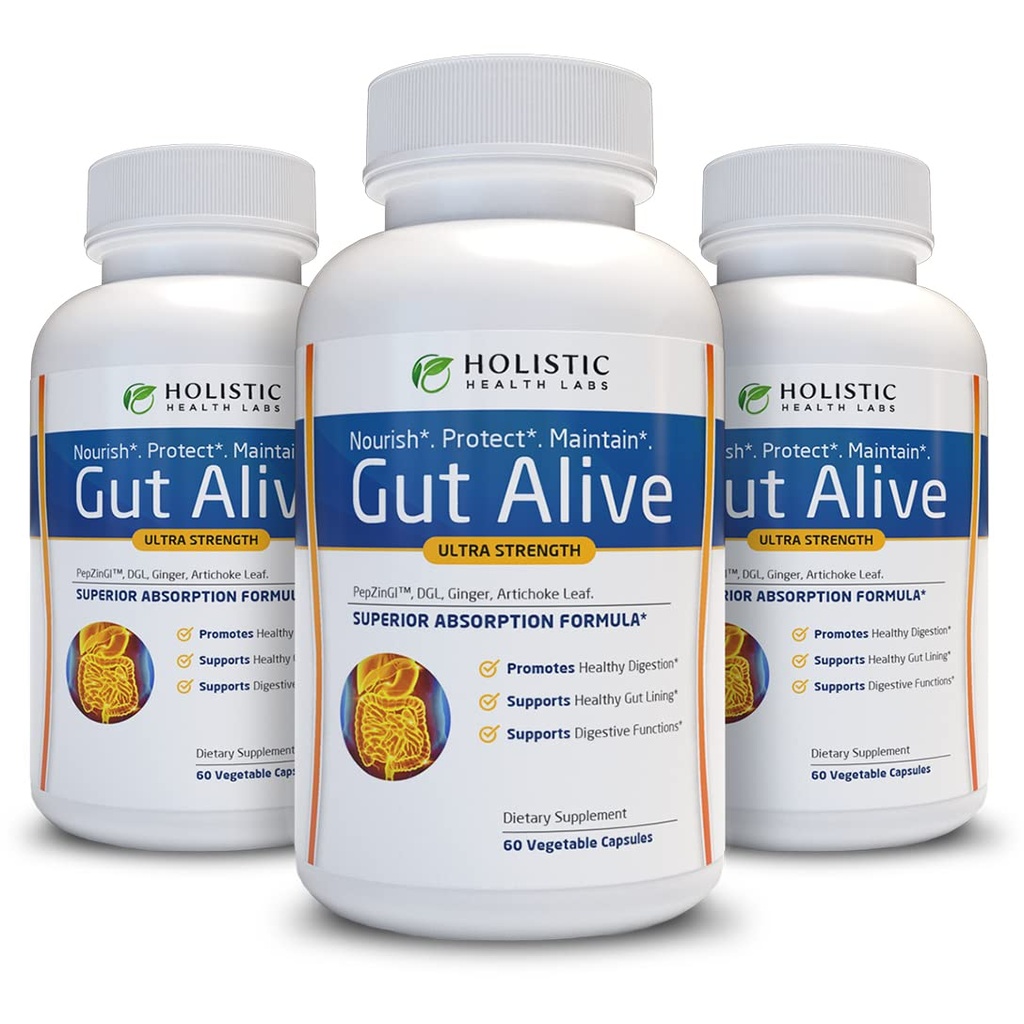 Gut Alive - Όλα τα φυσικά υποστήριξη για την καταπολέμηση IBS, Heartburn, οξύ δυσπεψία, οξύ Relux, Bloating & Αέριο. Μοναδική διαμόρφωση (60 Count (Pack of 3))