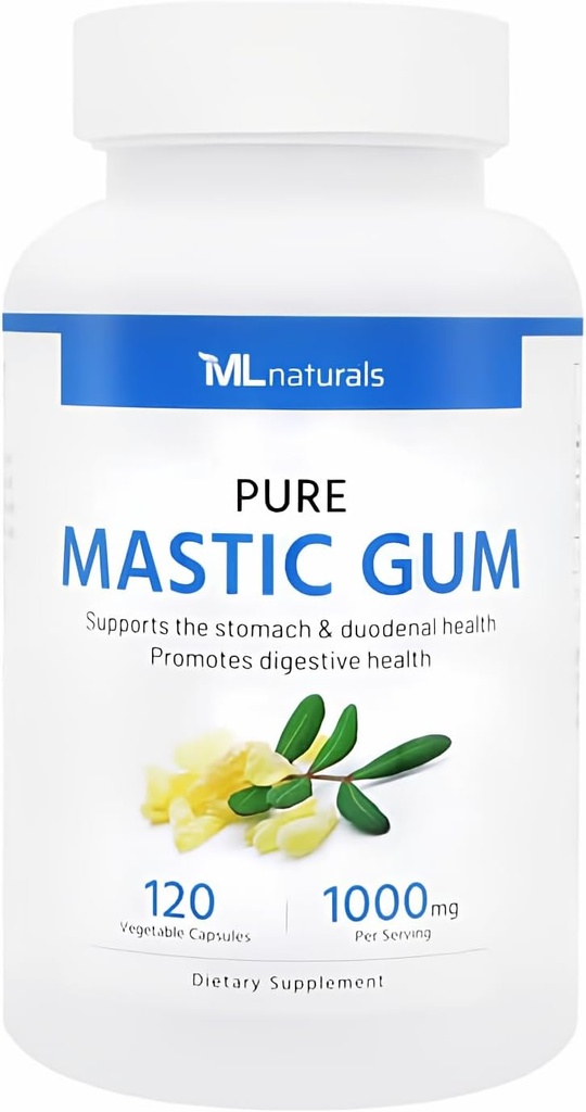 ML Naturals Μαστίχα 1000mg 120 Vegan Κάψουλες. Ποιότητα Premium, Υποστηρίζει Στομάχι & Duodenal Υγεία, NSF-Certified & cGMP-Compliant
