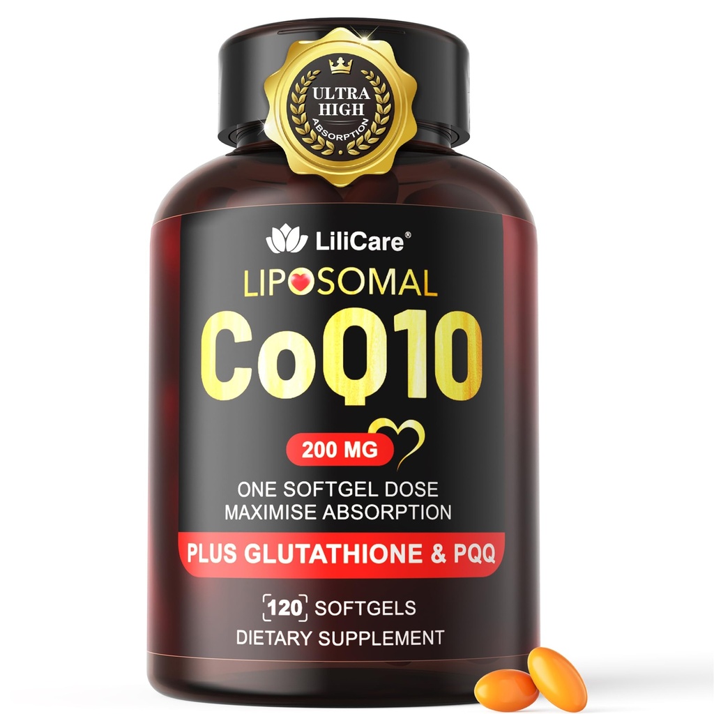 CoQ10-200 mg-Softgels, 120 Hizmet Liposomal CoQ10 PQQ & Black Pepper Ekstra Apsiyon - Ultra Ubiquinone Coenzyme Q10 Supplement Güçlü Antioksi Supports Hear-t & Energy Boost