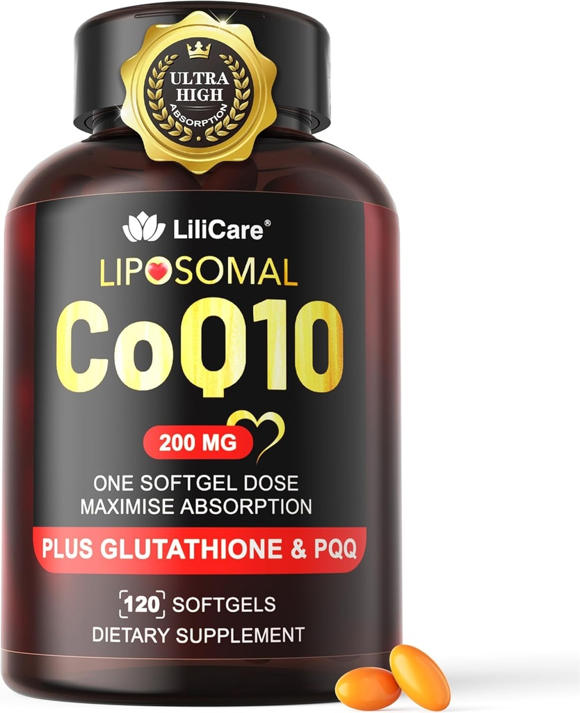 CoQ10-200 mg-Softgels, 120 Hizmet Liposomal CoQ10 PQQ & Black Pepper Ekstra Apsiyon - Ultra Ubiquinone Coenzyme Q10 Supplement Güçlü Antioksi Supports Hear-t & Energy Boost