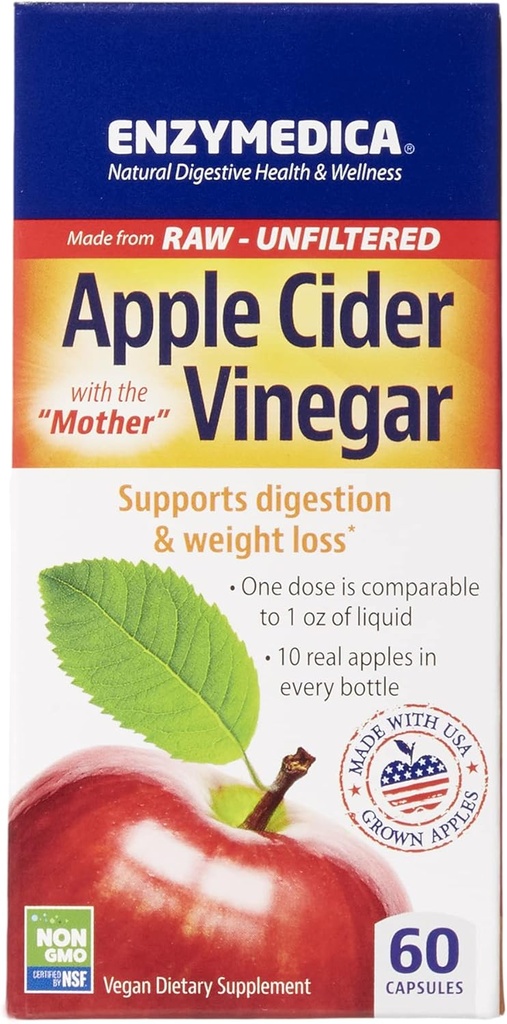 Enzymedica, Apple Cider Vinegar, Sağlıklı Kilo ve Digestive Support, 60 Count