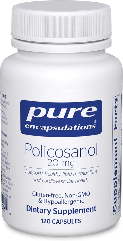 Saf Encapsulations Policosanol 20 mg | Hipoallerjen Tamam Destekler Sağlıklı Lipid Metabolism ve Cardiovascular Fonksiyonl | 120 Capsules