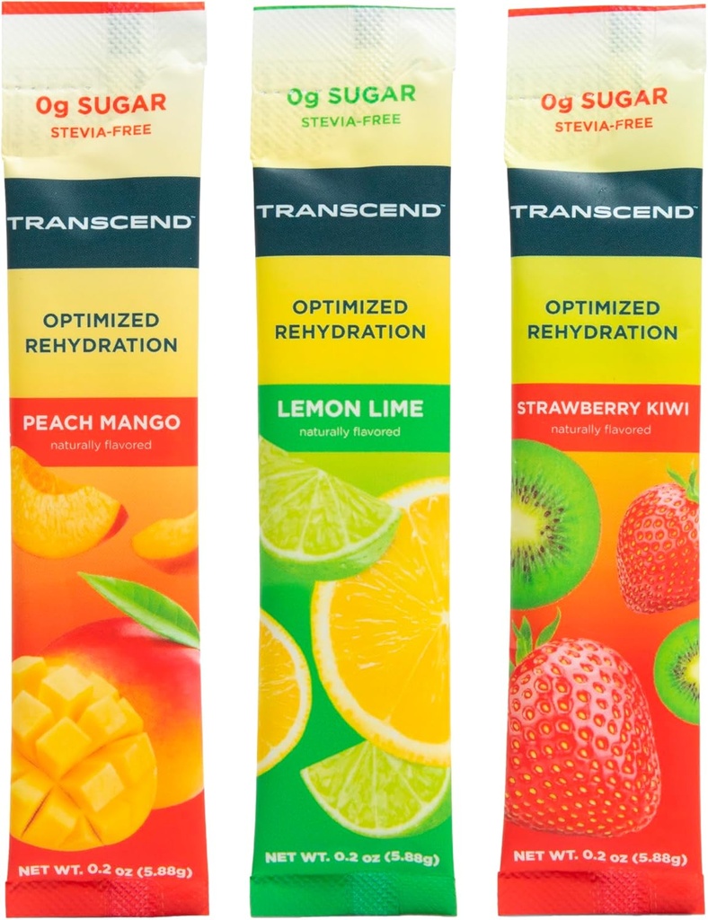 Transcend Hydration - Optimal Rehydration with No Sugar or Stevia Plus BCAAs and Magnesium - No Blood Sugar Effects - 15-Pack