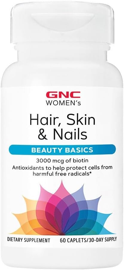 GNC Women's Hair, Skin & Nails | Daily Multivitamin Meeting | Biotin (3,000 mcg), Hyaluronic Asit, Vitaminler C & E ile Niacin | Antioksis | Destekler Kadın Sağlığı ve Güzellik | 60 Caplets