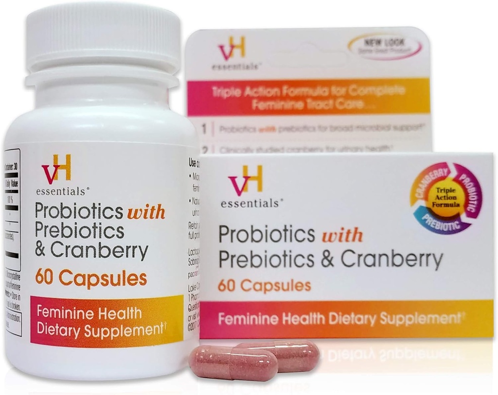 vH esass Probiyotiks with Prebiyotiks and Cranberry Feminine Health Supplement, 60 Count