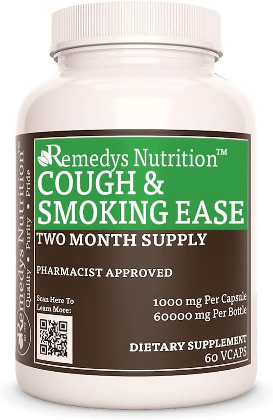 Remedy'nin beslenmesi Cough ve Sigara Ease | 1.000 mg, 60 Vegan Capsules Herbal Diyeter Supplement | İki Ay Supply