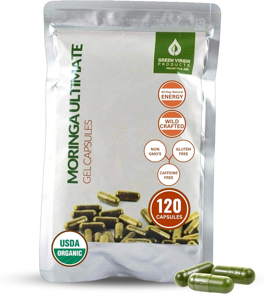 Moringa | 90 Vegan Capsules | Sertifikalı Organik | Saf Moringa Leaf Toz