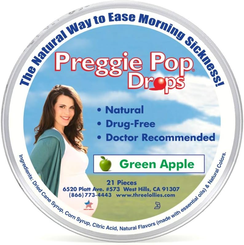 Üç Lollies Preggie Pop Drops, Natural Green Apple, 21 Count