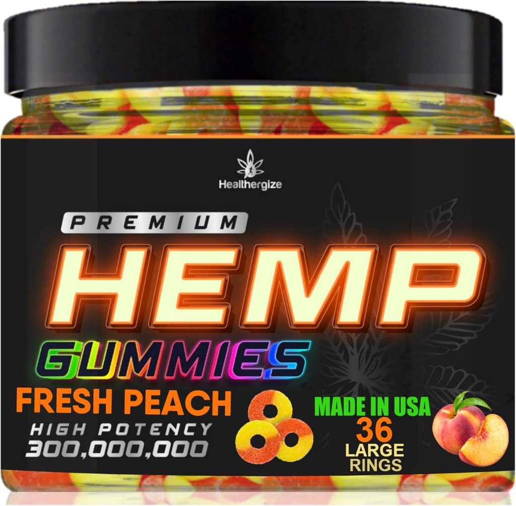 Χεμπ Gummies Ροδάκινο δαχτυλίδι Gummy Bears-Φυσικό έλαιο κάνναβης για την ειρήνη και χαλάρωση-Προωθήστε τον ύπνο και την ηρεμία-Non Groggy βρώσιμα-Φυσικό Omega-Made στις ΗΠΑ