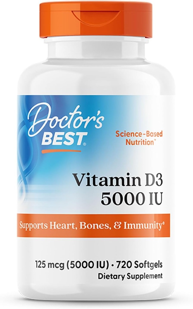 Doktor'S Best Vitamin D3, Capsule 5, 000 Iu for Health Bones, Teeth, Heart & Immune Support, Non-GMO, Gluten-Free, Soy Free, 720 Count (Pack of 1)