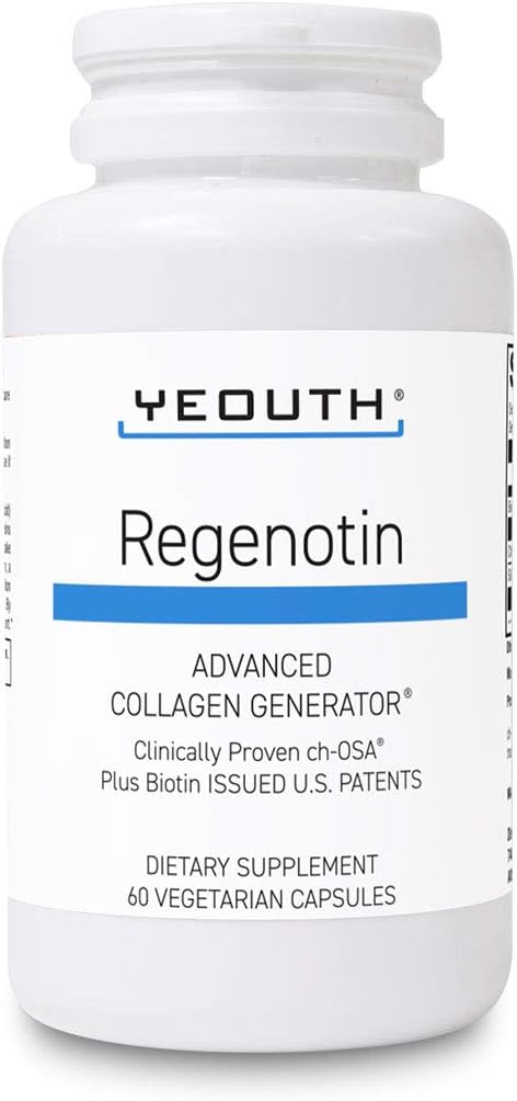 YEOUTH Regenotin Collagen Support for Skin, Nails, Saç ve Ortaklar, Vejetaryen Diyet Supplements for Men and Women, 60 Capsules