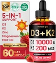 Girişim Pal 5-in-1 Vitamin D3 10000 İ & K2, MK-7 200mcg, MCT Oil, çinko, Sugar-Free Vitamin D Liquid |Maximum Abxia for Bone, Mood & Immune Health - 2 FL OZ, 60 Days