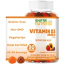 SHIFAA NUTRITION Vejetaryen Vitamin D3 yetişkinler ve Çocuklar için Gummies | 45-90 Servisler, 2.000IU / 1000IU | Non-GMO, Gluten-Free, Gelatin-Free | Supports Bones, Muscles & Immune System Halals