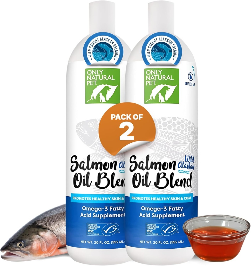 Sadece Doğal Pet Wild Alaskan Salmon Oil for Dogs & Cats - Omega 3 & 6 Supplement for Pets - EPA & DHA Fish Oils, All Natural Ortak Destek, Sağlıklı Skin, Coat & Heart - 20 Fl Oz (Pack of 2)