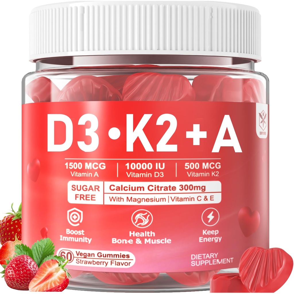 D3 10000iu + K2 MK7 + Kadınlar ve Erkekler için, Yüksek Potency ADK Vitamin Supplement Desteği Sağlıklı Immune Sistemi, Bone and Vision Function, Sugar Free 120 Cts