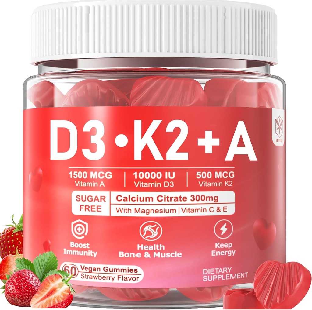 D3 10000iu + K2 MK7 + Kadınlar ve Erkekler için, Yüksek Potency ADK Vitamin Supplement Desteği Sağlıklı Immune Sistemi, Bone and Vision Function, Sugar Free 120 Cts
