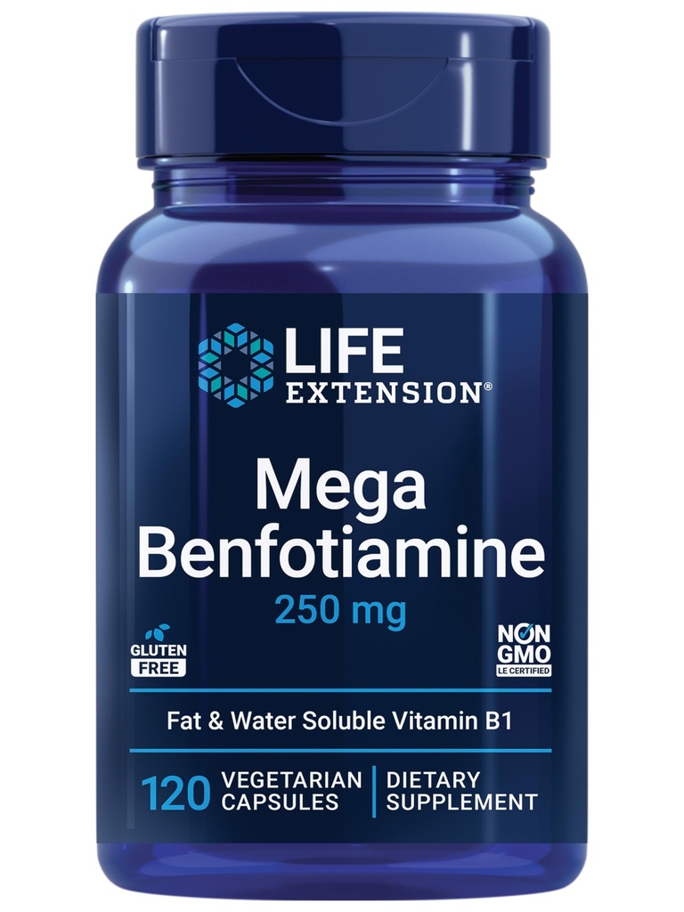 Life Extension Mega Benfotiamine, 250 mg, bir Fat-plastik thiamin, sağlıklı Metabolism, Ultra-bio available B1, yüksek Potency, Gluten-Free, Non-GMO, Vegetarian, 120 Capsules