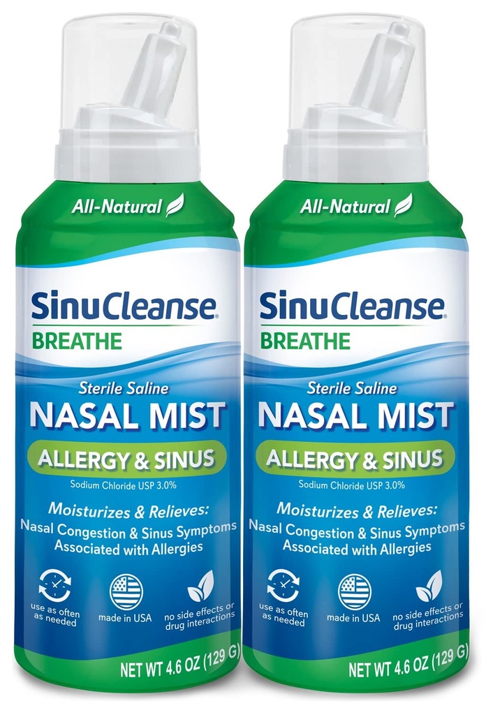 SinuCleanse Alerji ve Sinus Sterile Nasal Mix, Ultra Fine Mist, Instantly Moisturizes & Relieves Severe Nasal Congestion For Allergies, 4.6 Oz (2 Pack), Made in USA