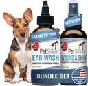 PetSilver - Σπρέι Τραυμάτων & Δέρμα (4 fl oz) και Ear Wash (8 fl oz) με πατενταρισμένο Χηλικό Ασημί - Περιποίηση Τραυμάτων, Hot Spot, & Itch Relief Spray - Καθαριστικό Αυτιών & Θεραπεία για Γάτες και Σκύλους - Made in USA