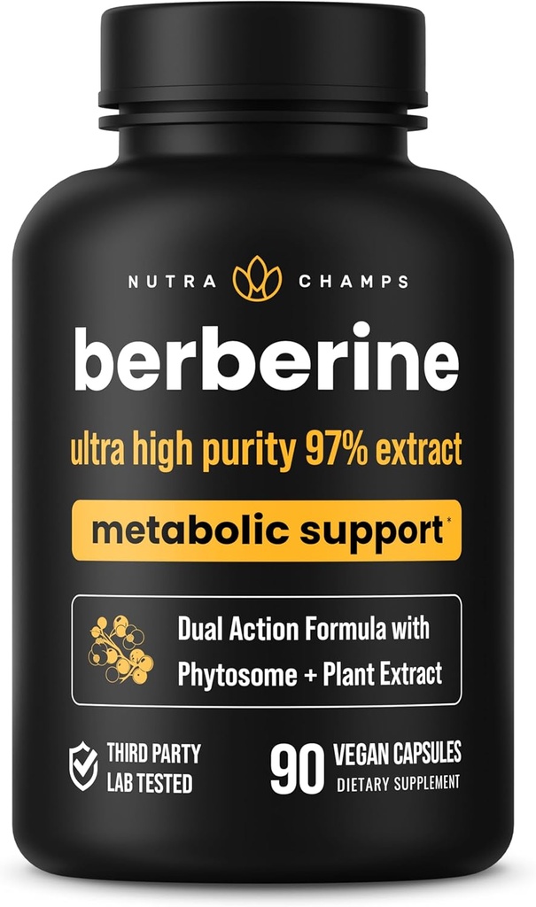 NutraChamps Berberine Supplement | Ultra High Strength % 97 Yükseklik | Berberine HCL 1500 mg + Berbevis Phytosome Ekstras Metabolik Destek | Premium 500 mg 90 Vegan Capsules