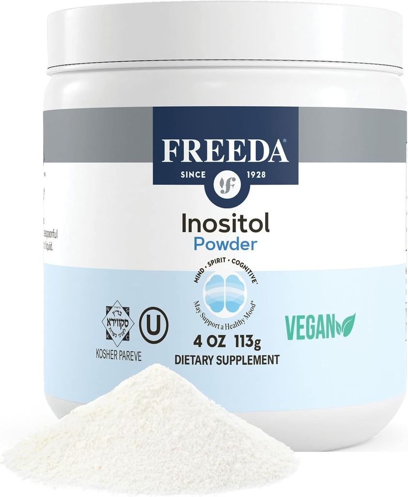 FREEDA Pure Myo-Inositol Toz - Hormonlar için B8 Vitamini, Mood & Cellular Health – Destekler Fertness, Focus, Energy & Nervous System Function – Kosher, Vegan, Non-GMO, Gluten-Free (4 oz)