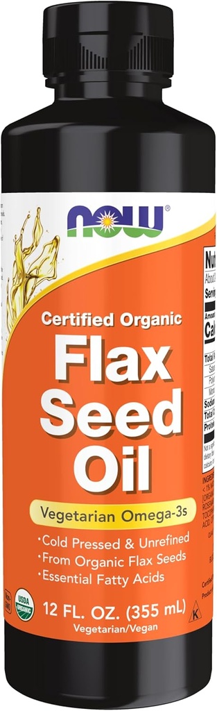 Şimdi Gıdalar Tamamlar, sertifikalı Organik Flax Tohum Yağı Sıvı, Soğuk-Basın ve Unrefined, 12Ounce