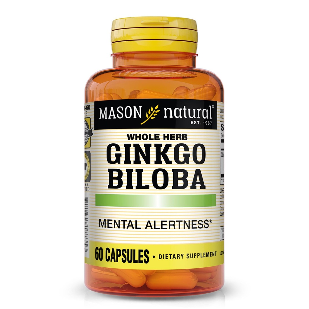 Mason Natural Ginkgo Biloba, 1 Ay Supply, Zihinsel Uyarılık ve Destek Optimal Beyin Fonksiyonlarını Geliştirmeye yardımcı olur, 60 Capsules