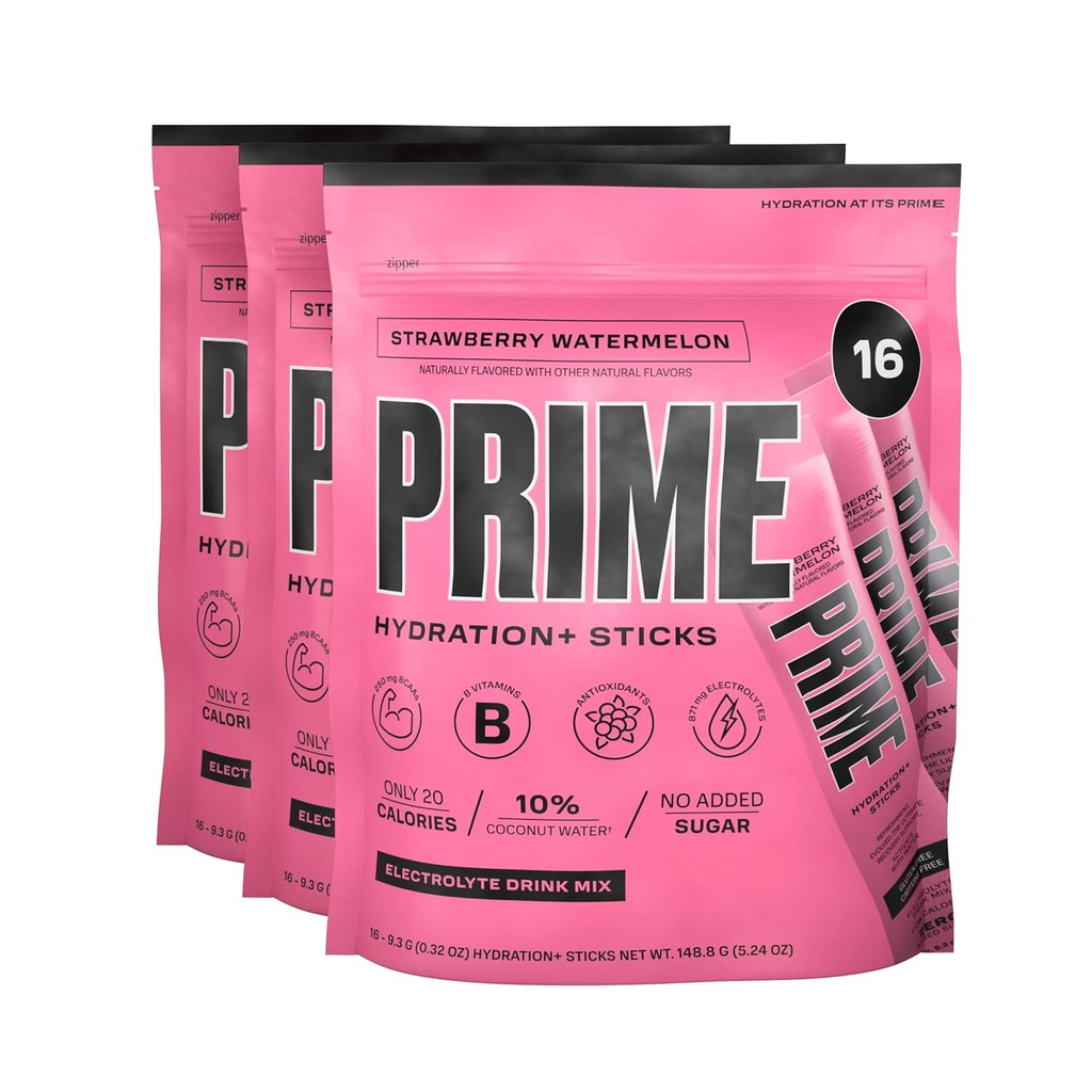 PRIME HYDRATION+ Sticks Strawberry Watermelon | Hydration Toz Single Stick | Electrolyte Toz On The Go | Low Sugar | Caffeine-Free | Vegan | 48 Sticks