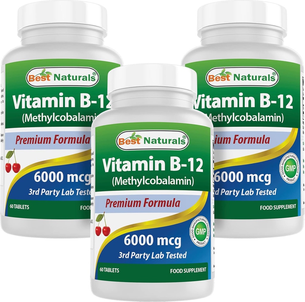 Best Naturals Vitamin B-12 as Torchcobalamin (Methyl B12), 6000 mcg 60 Sublingual Tabletler (60 Kont)