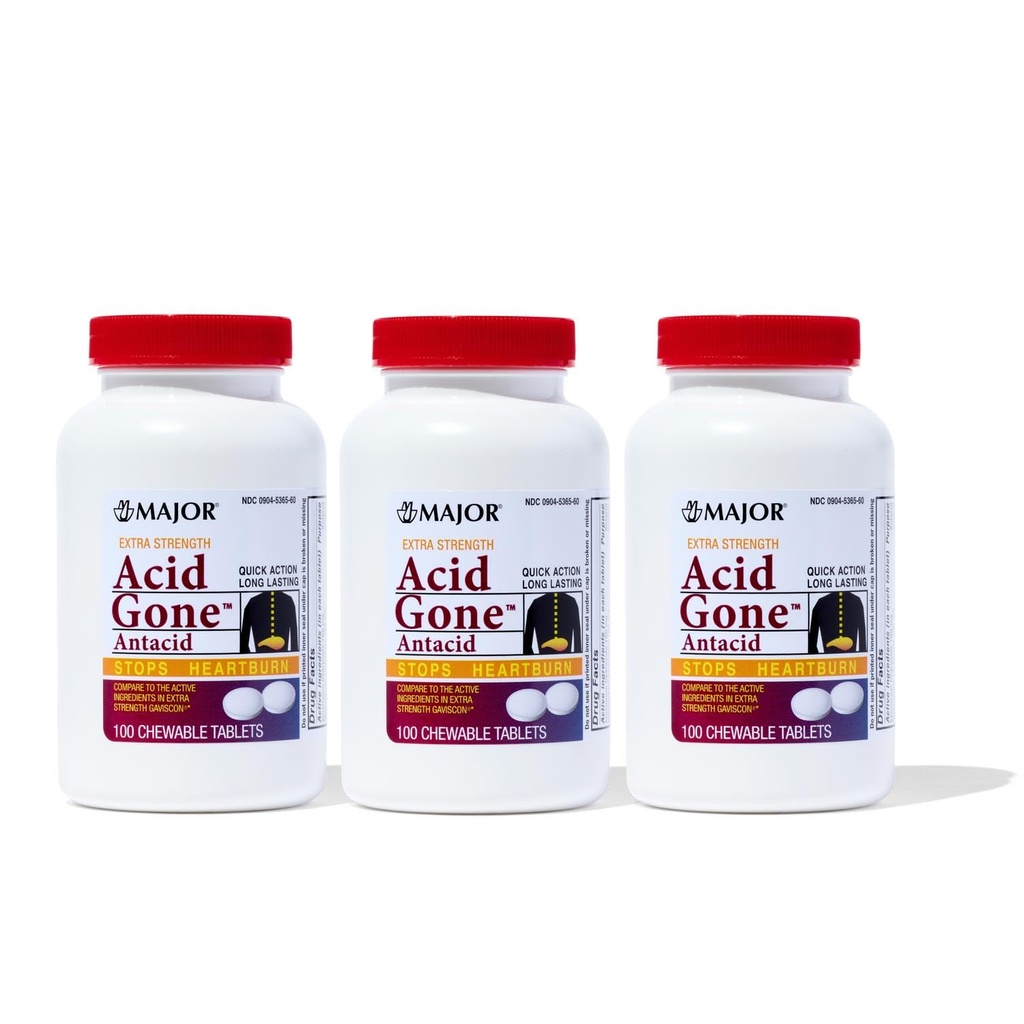 Büyük asit Ekstra Güçlü Antacid Chewable Tabletleri - Anti-Acid Relief - Acid Reflux Medicine for Yetişkinler - Upset Stomach, Acid Indigestion, and Heartburn Relief - Long-Lasting - 100 Count (3 Pack)