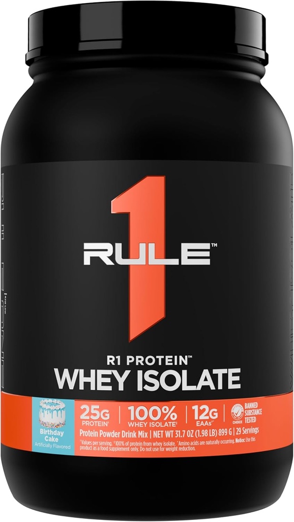 Kural 1 R1 Protein Whey Isolate - 25g protein & 6g BCAA, Workout Recovery (2 Pounds*, doğum pastası) için izolasyonlu ve Hydrolyzed Kaynaklardan Özel olarak