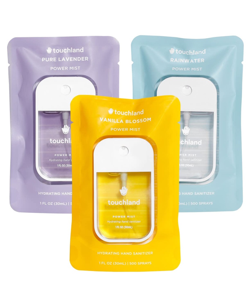 Touchland Power Mist Hydrating Hand Sanitizer Spray, BLOSSOM Trio Set (Lavender, Vanilla, Rainwater), 1 FL. OZ. Μέγεθος Ταξιδίου (σετ 3)