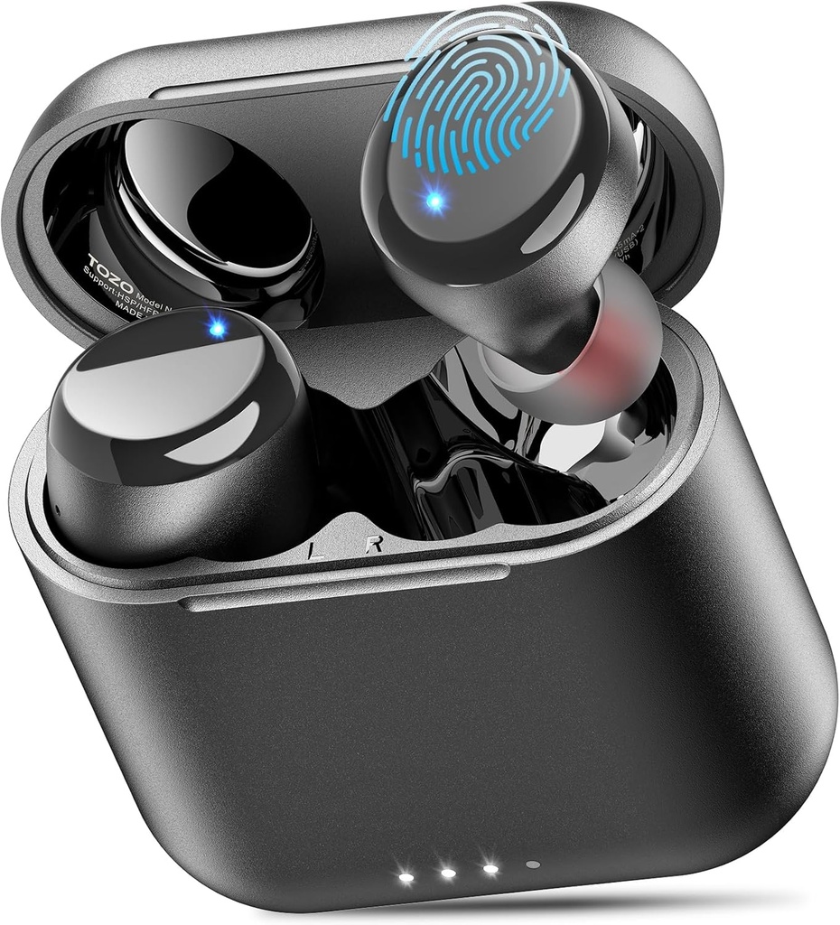 TOZO T6 Ασύρματα ακουστικά, Bluetooth 5.3 Ear Buds, Stereo Ήχος σε ακουστικά αυτιών, 50 ώρες Χρόνος παιχνιδιού, Ασύρματη θήκη φόρτισης, APP Προσαρμοζόμενα EQs, IPX8 Αδιάβροχα ακουστικά