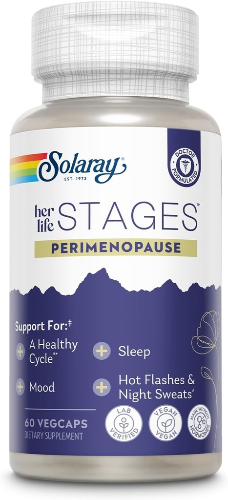 SOLARAY Perimenopause her Life Stages - Perimenopause Supplements Women - Hot Flashes, Menopause Support - Saffron and Chasteberry - Made Without Hormons - 60-Day Garanti - 30 Hizmet, 60 VegCaps