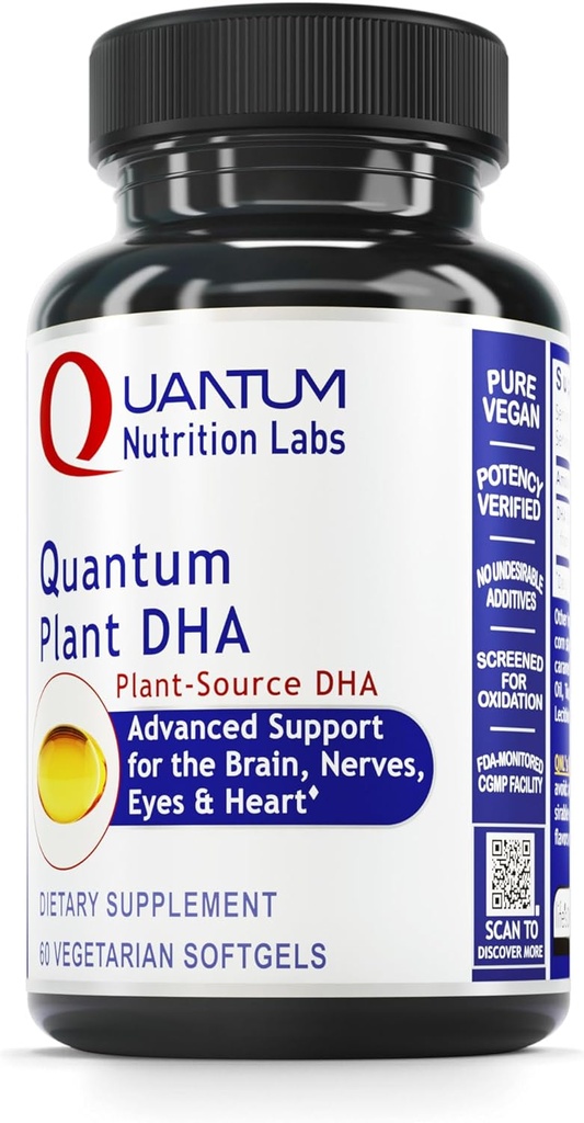 Kuantum Beslenme Laboratuvarları Bitki DHA - Non-GMO Vegan DHA with Omega 3 Fatty Acids, Algae Based DHA for Women & Men, Natural DHA Supplement Vegans- 60 Vegetarian Softgel Capsules